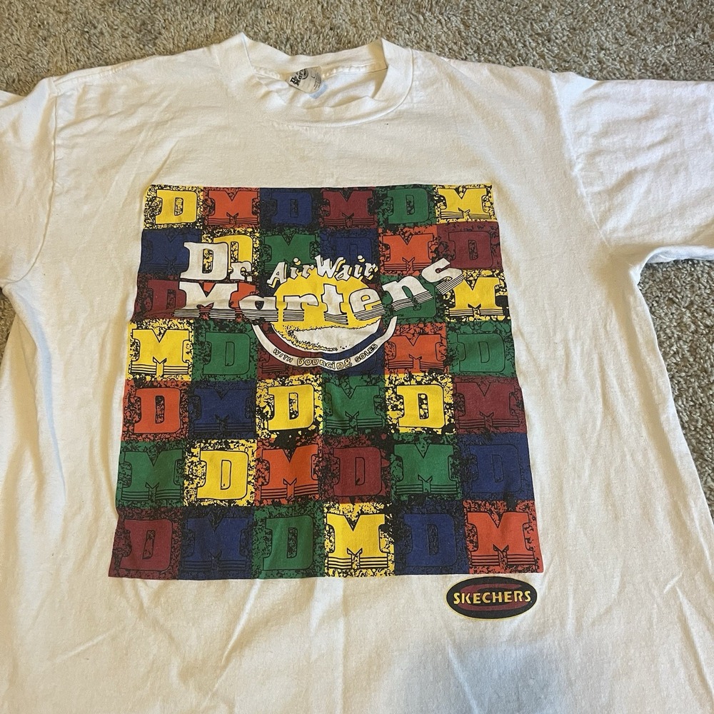 Vintage 90s Doc Martin Logo T Shirt Rainbow Graphic Men's Large USA Made - Picture 5 of 11
